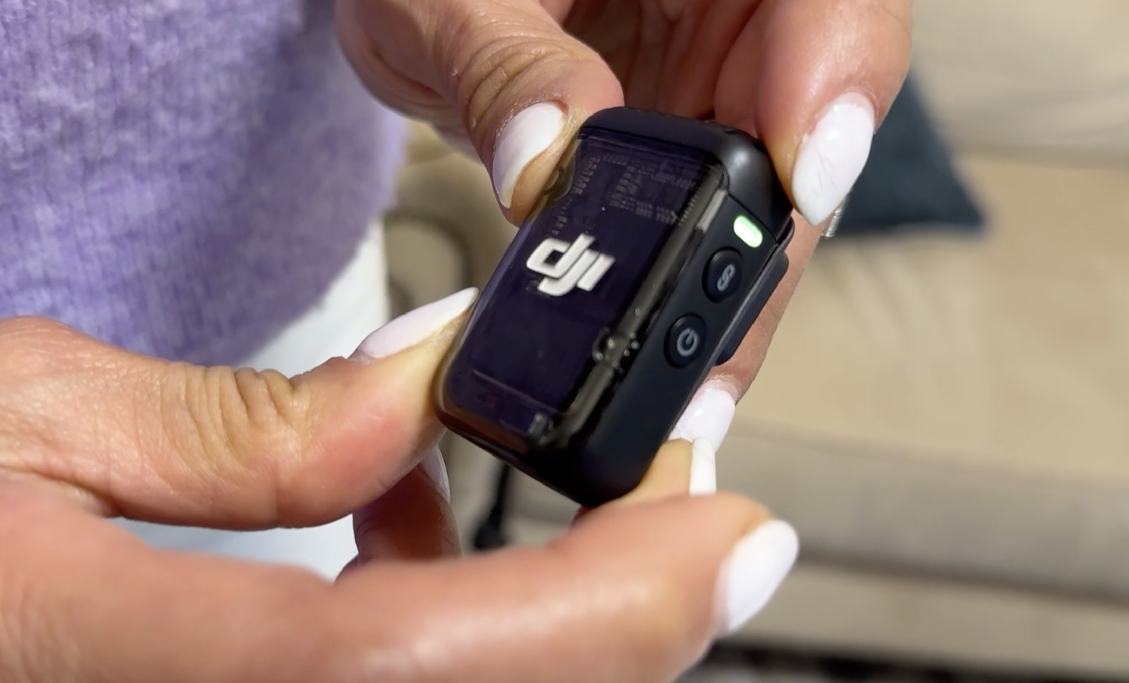 Turn on the DJI lavalier mic
